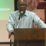 Rev. Eliki Bonanga, general minister and president of the Christian Church (Disciples of Christ) in the Congo, at Central Christian Church, Enid, OK, honoring former missionaries to the Congo, Don and Barbara Angle.